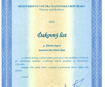 Aktuality / Ďakovný list - foto Aktuality / Ďakovný list - foto